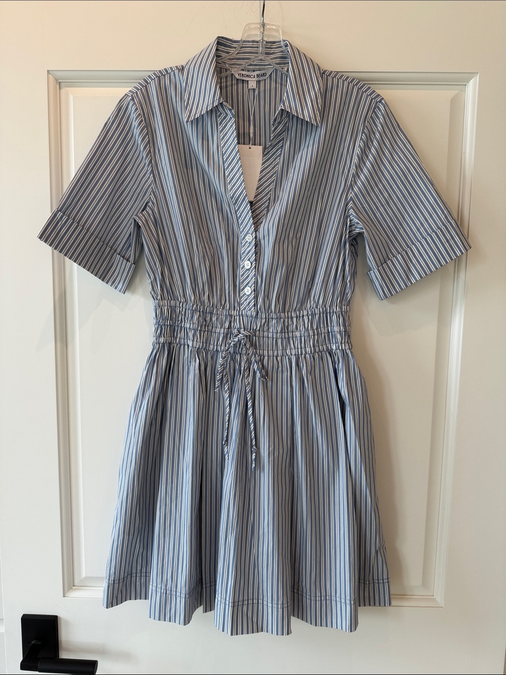 Veronica Beard Blue & White Striped Dress with Drawstring Waist - NWT Size 4